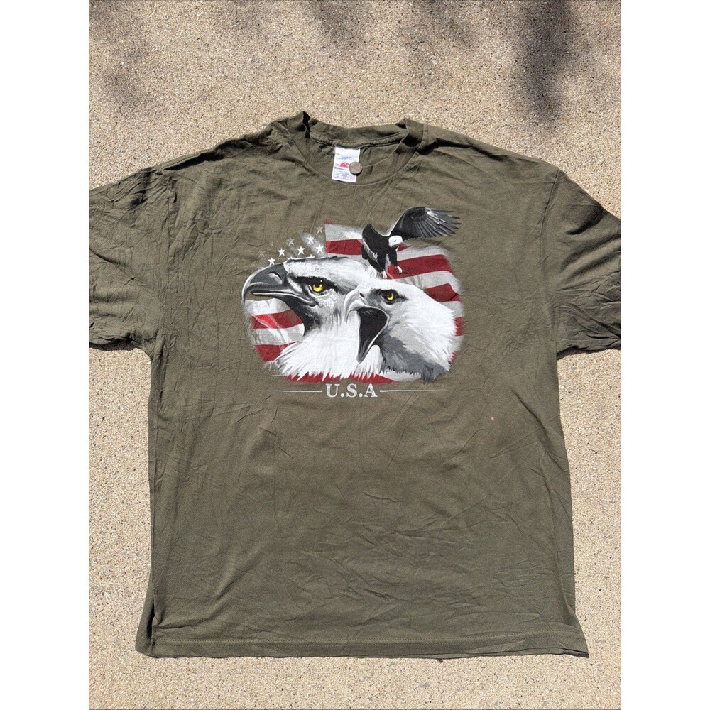 Vintage Tennessee River USA Bald Eagle Graphic XL Army Green Shirt
